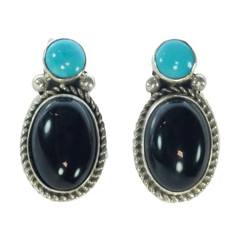 Turquoise and Onyx Oval Stud Earrings