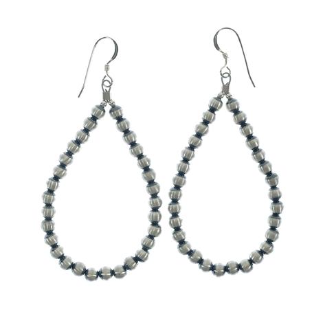 Silver Oxidized Bead Teardrop Earrings 2 1/8