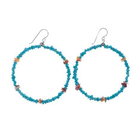 Turquoise and Spiny Oyster Hoop Earrings