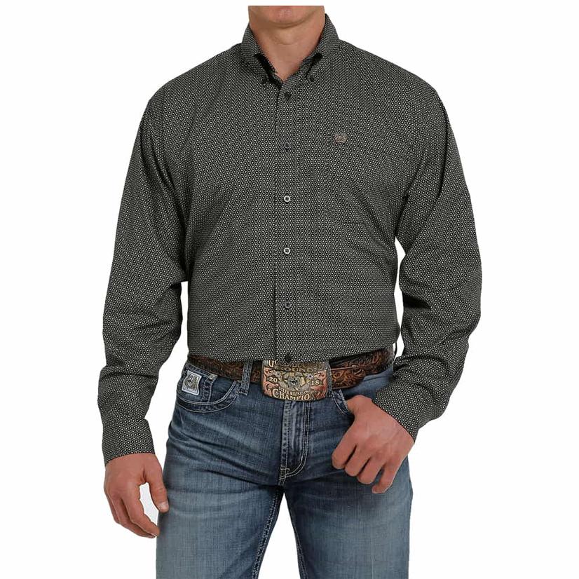  Cinch Stretch Olive Print Long Sleeve Buttondown Men's Shirt