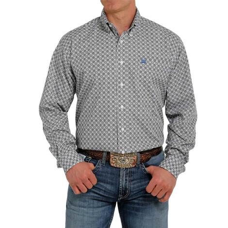 Cinch Grey Black Geo Print Long Sleeve Buttondown Men's Shirt