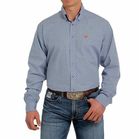 Cinch Orange Diamond Print Long Sleeve Buttondown Men's Shirt