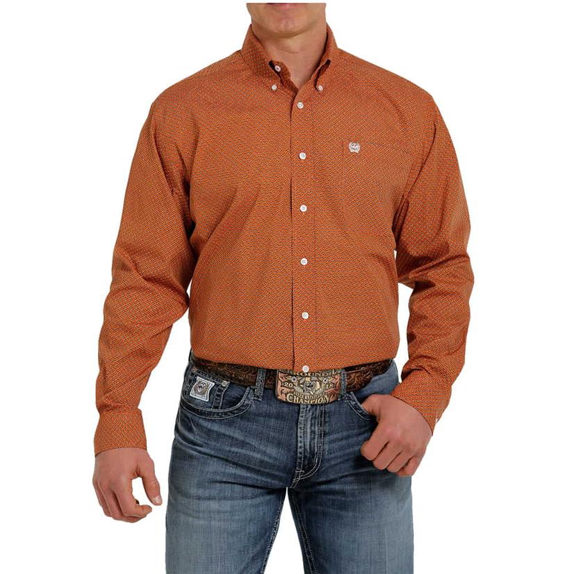  Cinch Orange Geo Print Long Sleeve Buttondown Men's Shirt
