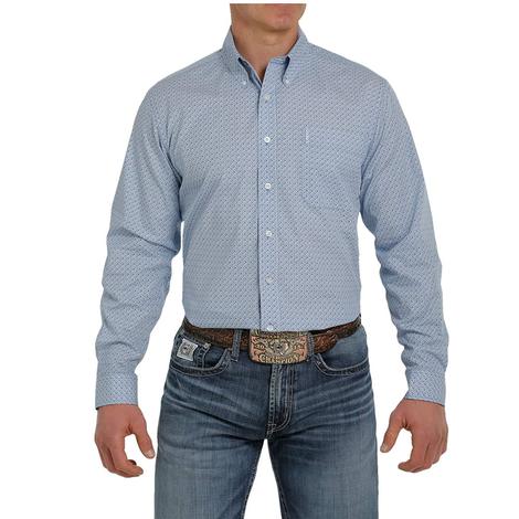 Cinch Modern Fit Blue White Long Sleeve Buttondown Men's Shirt