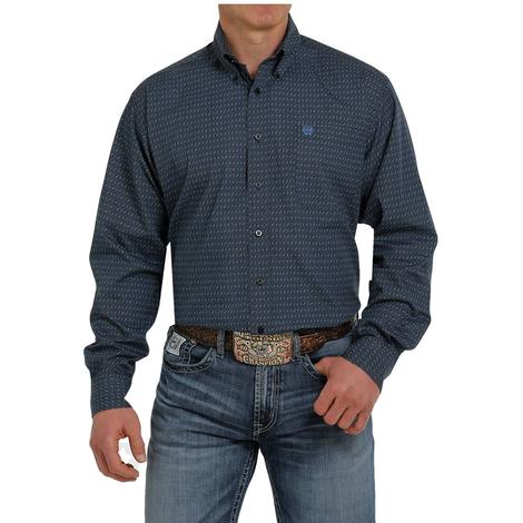 Cinch Blue and Black Geo Print Long Sleeve Buttondown Men's Shirt