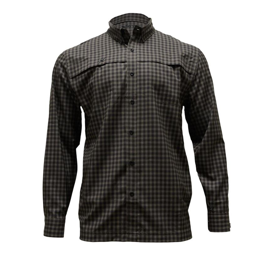  Xotic Dark Grey And Black Gingham Long Sleeve Hybrid Men's Shirt