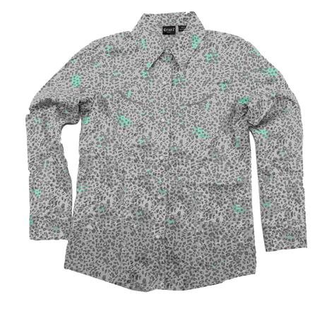 Cruel Girl Turquoise Leopard Print Long Sleeve Snap Girl's Shirt