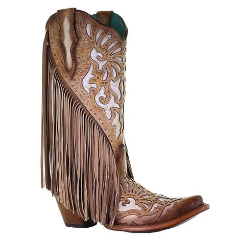 Corral Saddle Lamb Inlay Embroidered Fringed Women's Boots