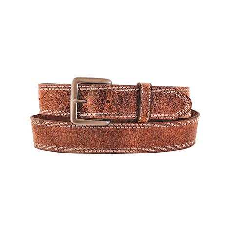 Heritage Leathers Brown Distressed Stitched Dress Belt