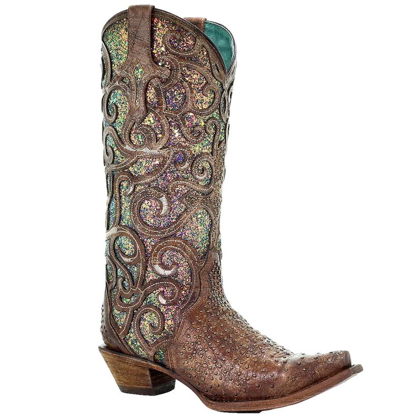  Corral Cognac Purple Glitter Inlay And Studs Women's Boots
