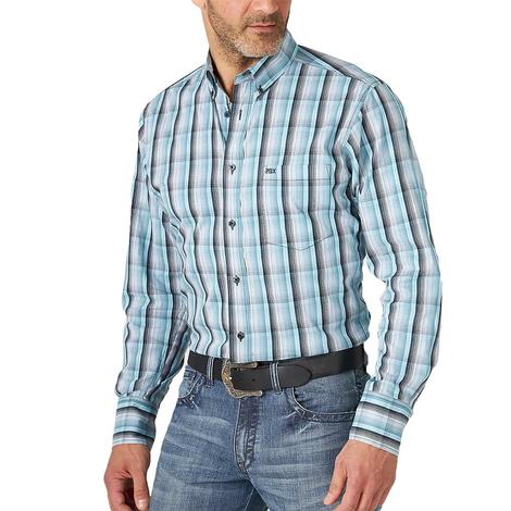 Wrangler 20X Performance Blue Plaid Long Sleeve Buttondown Men's Shirt 