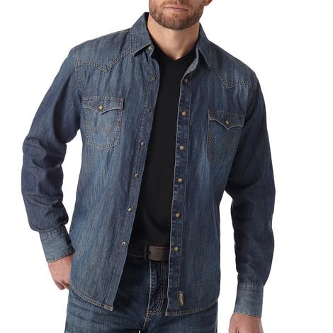 Wrangler Retro Premium Denim Long Sleeve Snap Men's Shirt