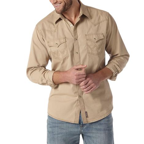 Wrangler Retro Premium Tan Long Sleeve Snap Men's Shirt