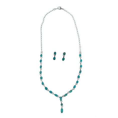 South Texas Tack Sterling Silver Kingman Turquoise Necklace and Earring Set