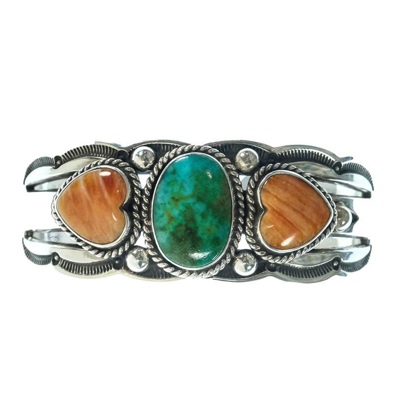  South Texas Tack Spiny Hearts And Turquoise Cuff