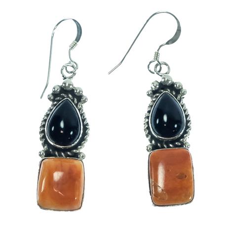 South Texas Tack Spiny Oyster and Onyx Earrings 