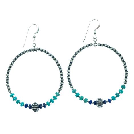 South Texas Tack Oxidized Bead and Turquoise and Lapis Loop Earrings