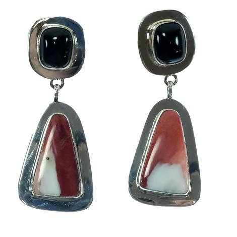 South Texas Tack Onyx and Spiny Oyster Earrings
