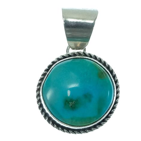 South Texas Tack Sterling Silver Round Turquoise Stone Pendant