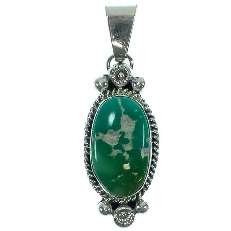South Texas Tack Sterling Silver Antique Long Oval Turquoise Stone Pendant