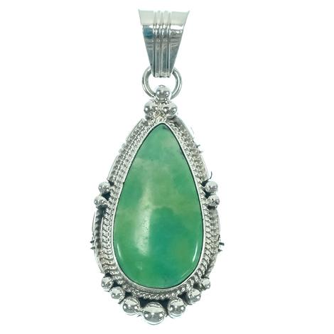 South Texas Tack Sterling Silver Antique Long Pear Turquoise Stone Pendant