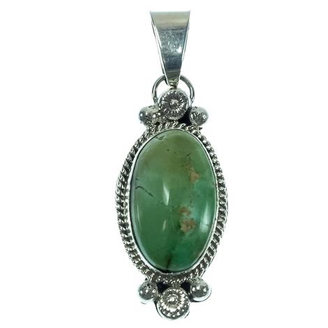South Texas Tack Sterling Silver Antique Long Oval Green Stone Pendant