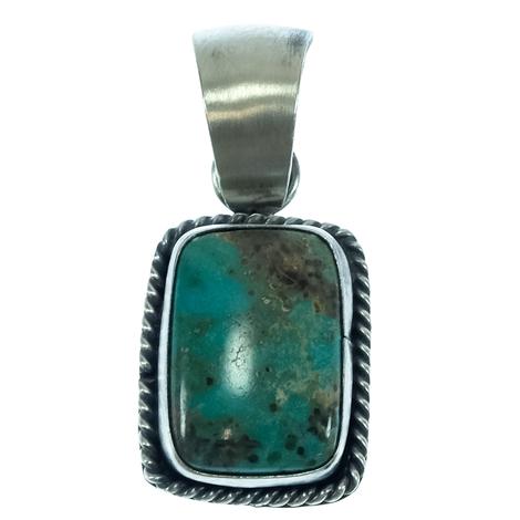 South Texas Tack Sterling Silver Antique Square Turquoise Stone Pendant