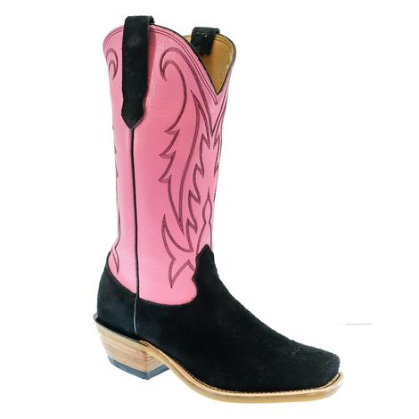 Fenoglio Black Italian Roughout Pink Motochap Women's Boot