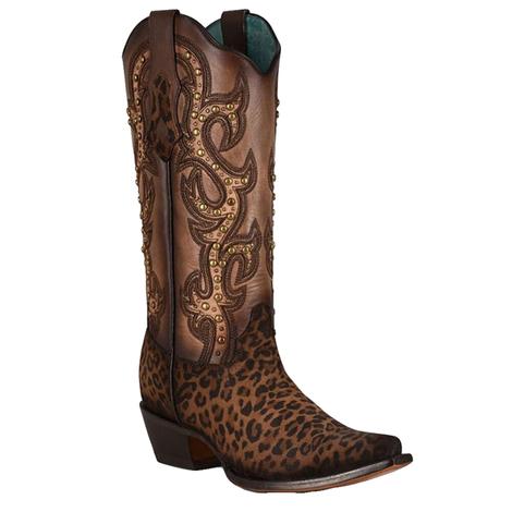 Corral Sand Leopard Print Embroidery and Studs Women's Boots
