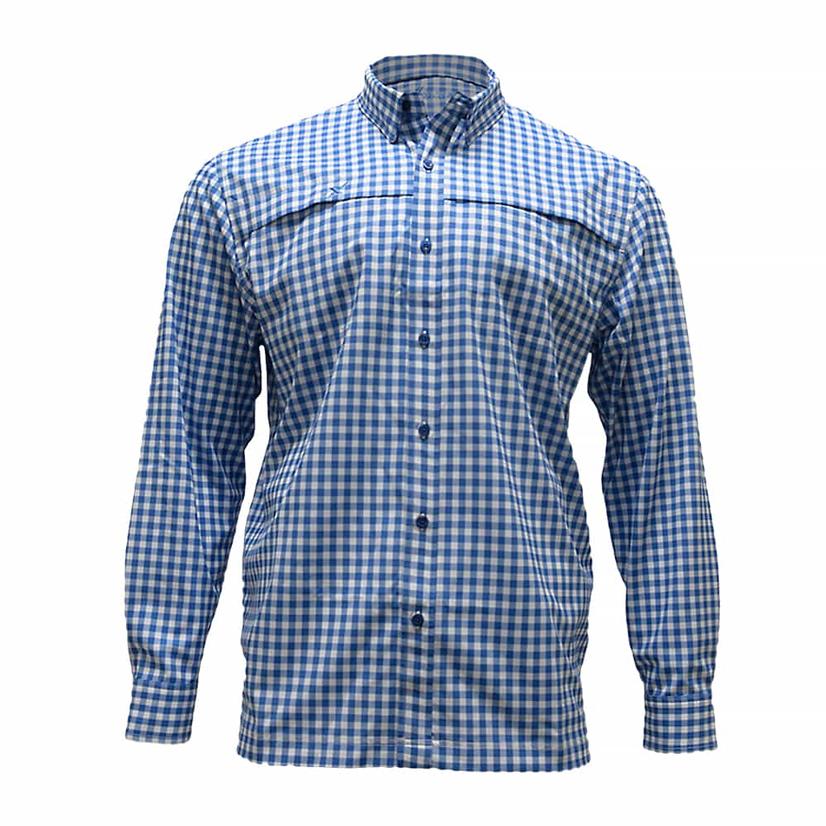 Xotic White And Blue Gingham Long Sleeve Button- Down Men's Shirt