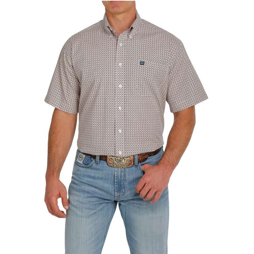  Cinch Pink Geo Print Short Sleeve Buttondown Men's Shirt