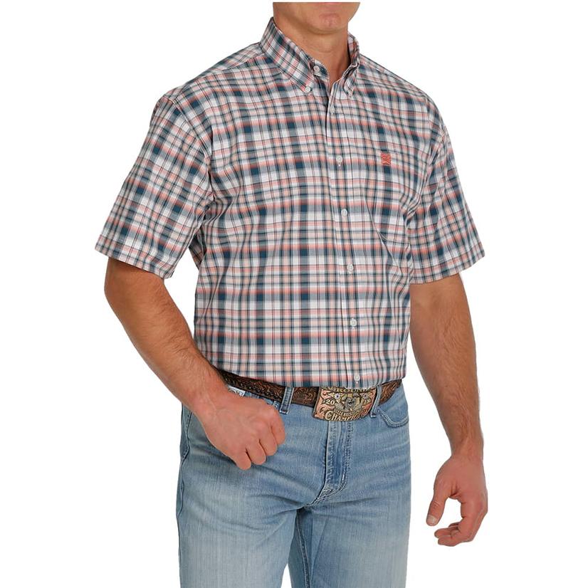  Cinch White Multi Print Short Sleeve Buttondown Men's Shirt