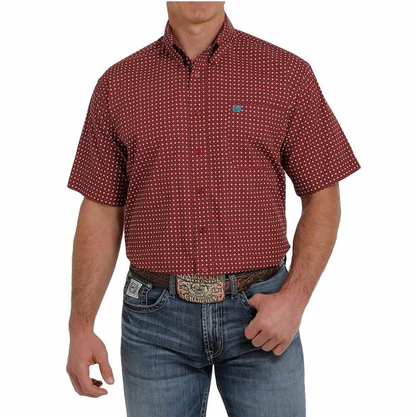  Cinch Red Contrast Short Sleeve Buttondown Men's Shirt