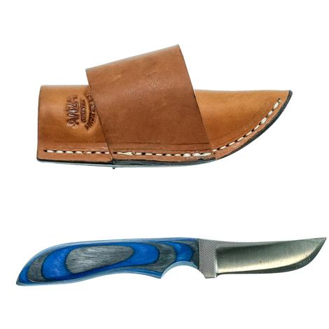 Anza Clip Point Blue Wood Handle Knife
