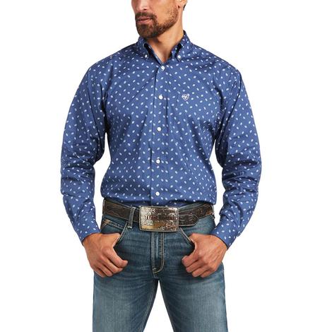 Ariat Brycen Stretch Carbon Blue Buttondown Long Sleeve Men's Shirt 