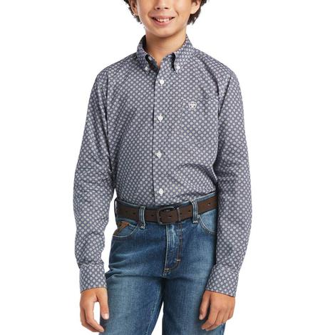 Ariat Classic Buttondown Carbon Blue  Long Sleeve Boy's BO Shirt