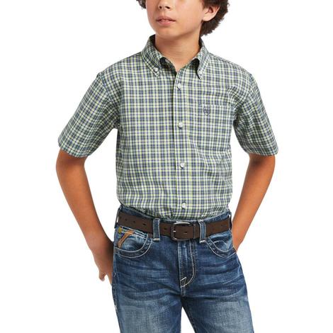 Ariat Pro Series Green Glow Barrett Short Sleeve Boy's Shirt 