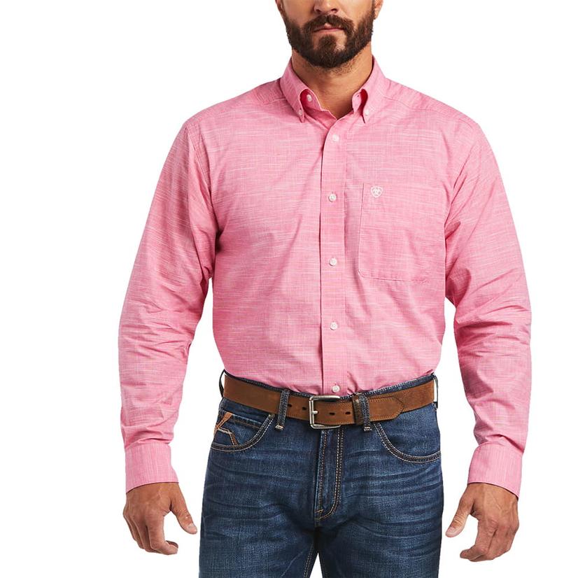  Ariat Pro Series Long Sleeve Button Down Solid Pink Men's Shirt