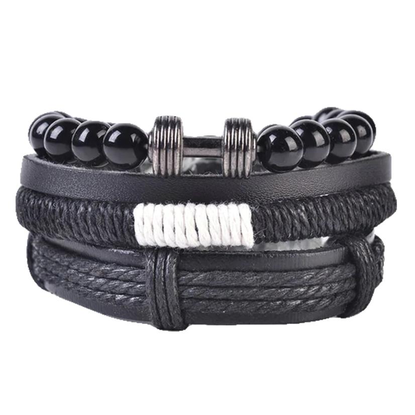  Mad Man Multi- Strand Barbell Leather Bracelet