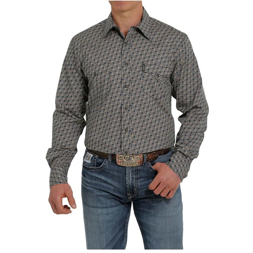  Cinch Khaki Print Modern Fit Long Sleeve Buttondown Men's Shirt