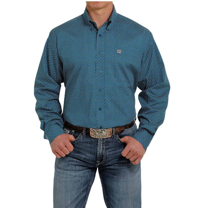  Cinch Teal Detailed Long Sleeve Stretch Buttondown Men's Shirt