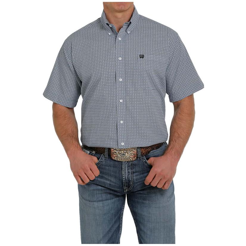  Cinch Blue Check Buttondwon Short Sleeve Men's Shirt