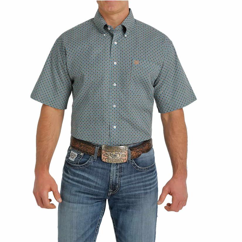  Cinch Blue And Brown Print Short Sleeve Buttondown Men's Shirt