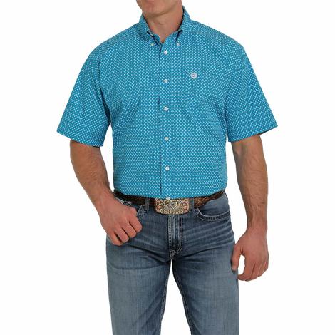 Cinch Blue Floral Print Short Sleeve Buttondown Men's Shirt 