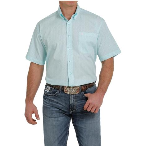 Cinch Light Blue And White Short Sleeve Buttondown Men's Shirt