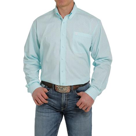 Cinch Light Blue And White Long Sleeve Buttondown Men's Shirt 