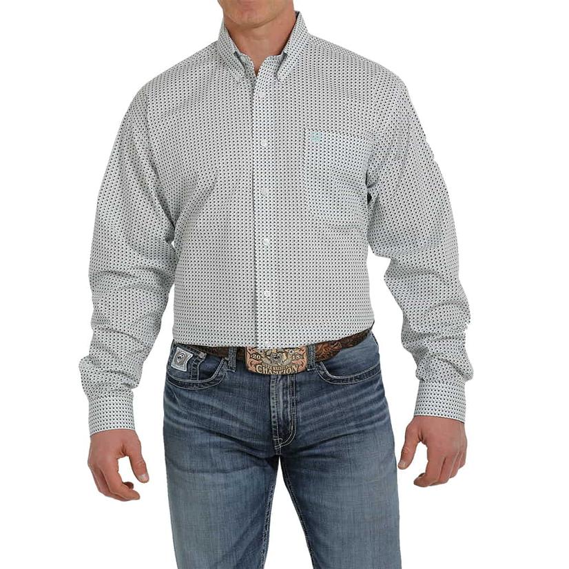  Cinch Blue And White Print Long Sleeve Buttondown Men's Shirt