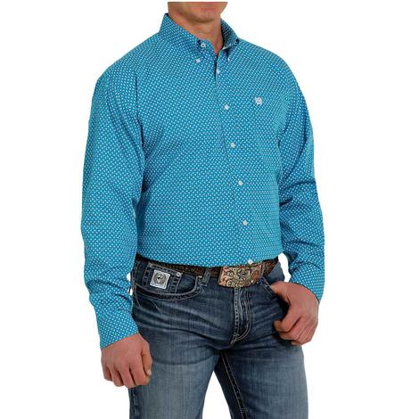 Cinch Blue Floral Print Long Sleeve Buttondown Men's Shirt 