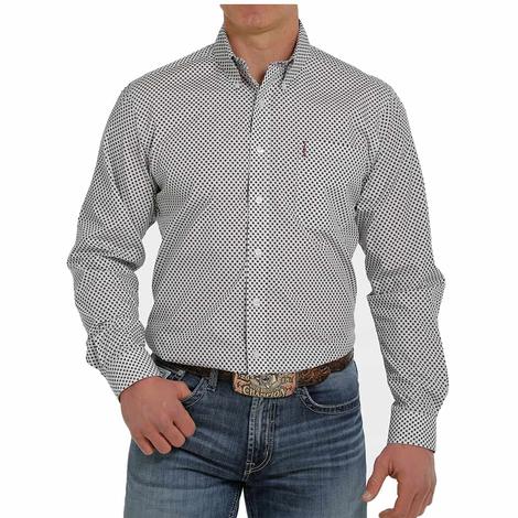 Cinch White and Red Circle Buttondown Long Sleeve Men's Shirt