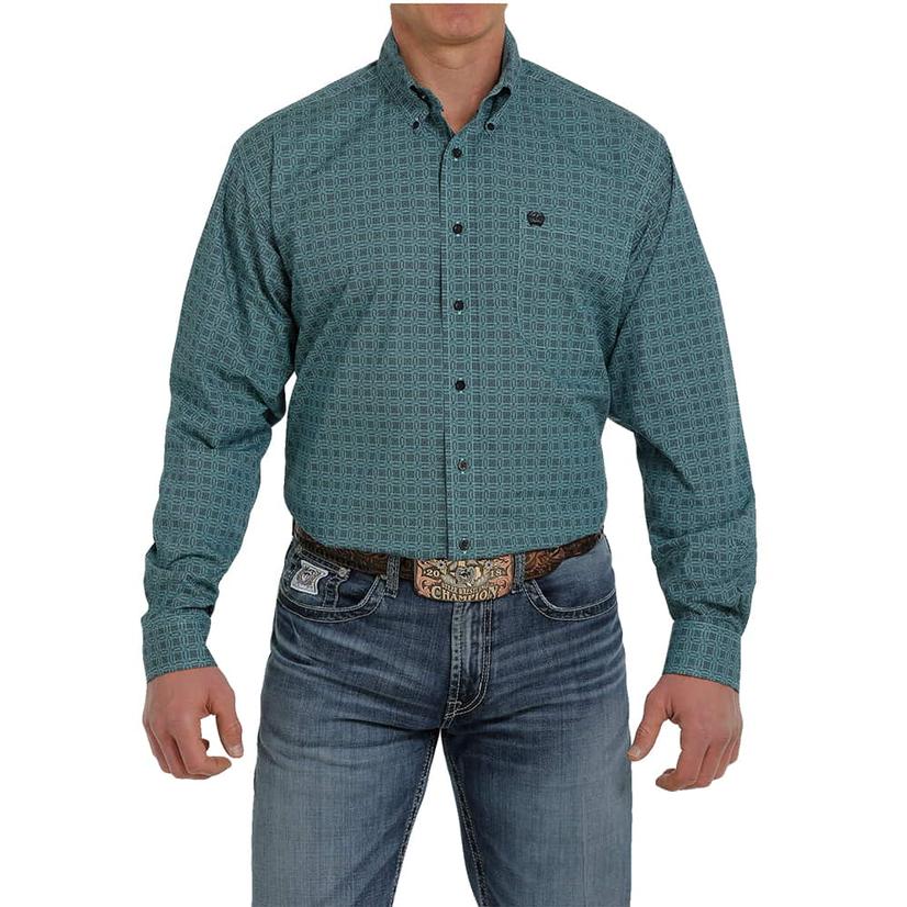  Cinch Turquoise Pattern Long Sleeve Buttondown Men's Shirt
